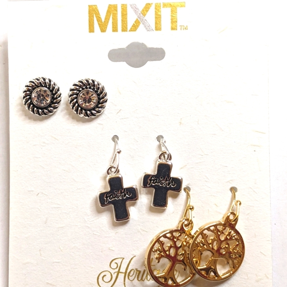 MixIt NWT Gold‎ & Silver Trio Post and Fish Hook  Earring Set
